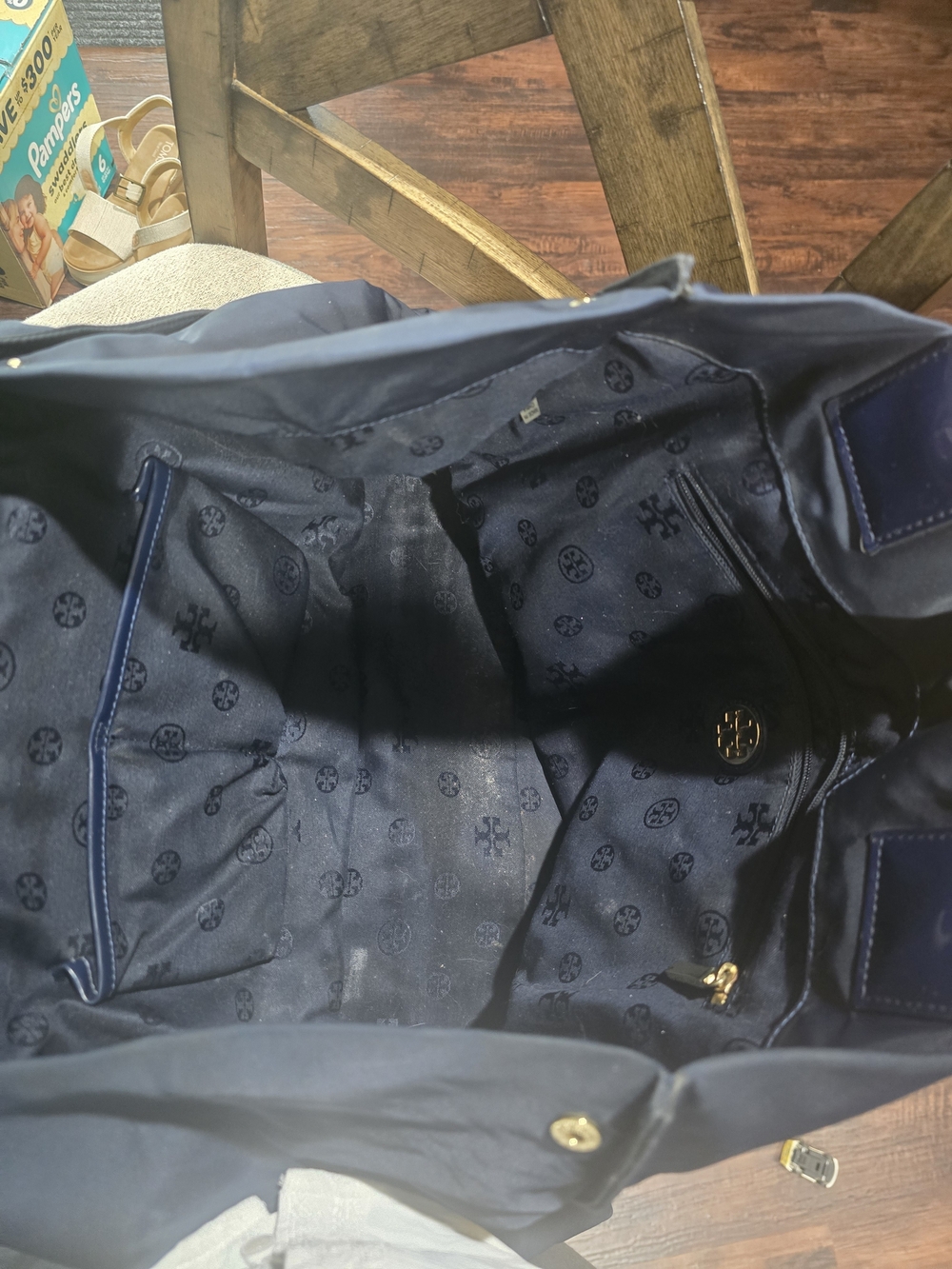 Tory Burch Navy Logo Tote Bag with Patent Trim - Picture 6 of 6